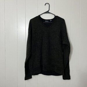 Segreto Men’s Wool Blend V-Neck Sweater Green Black Size L Lightweight Knit
